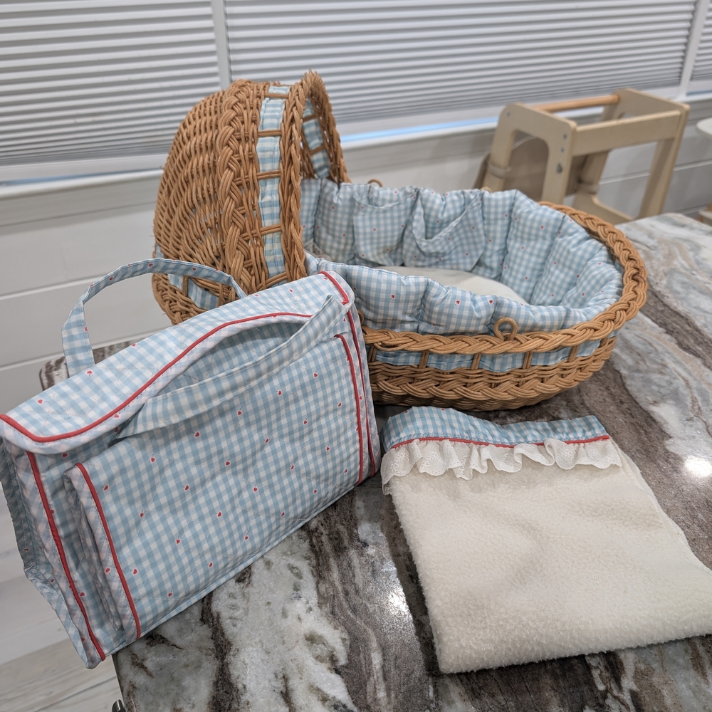 Bitty Baby Retired Wicker Bassinet, Diaper Bag, And Blanket American Girl